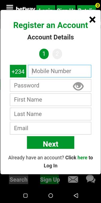 Betway android app registration